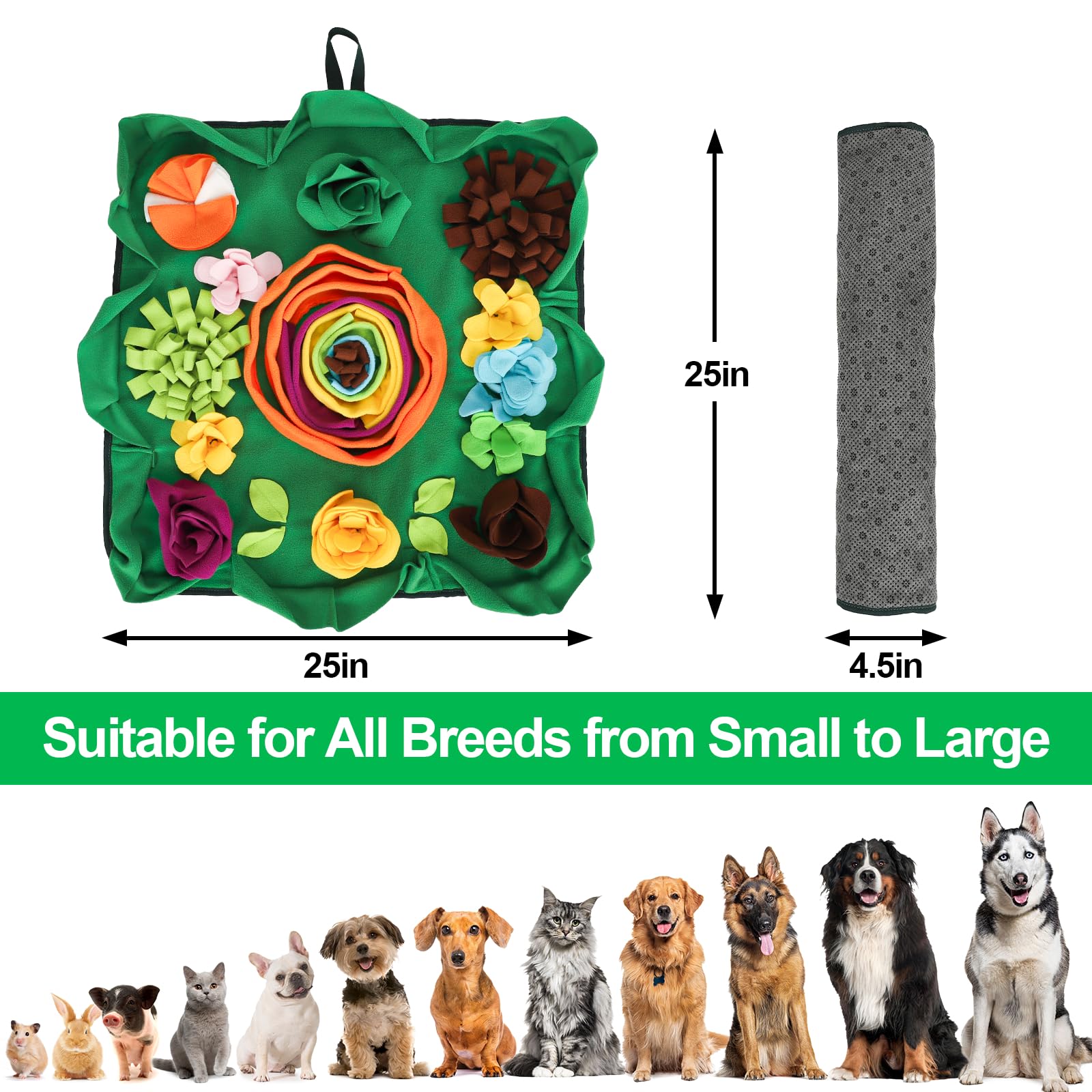 Vextronic Snuffle Mat For Dogs Large Breed Small Medium, 25''X25'' Dog Sniffing Mat, Interactive Puzzle Foraging Mat For Dogs, D