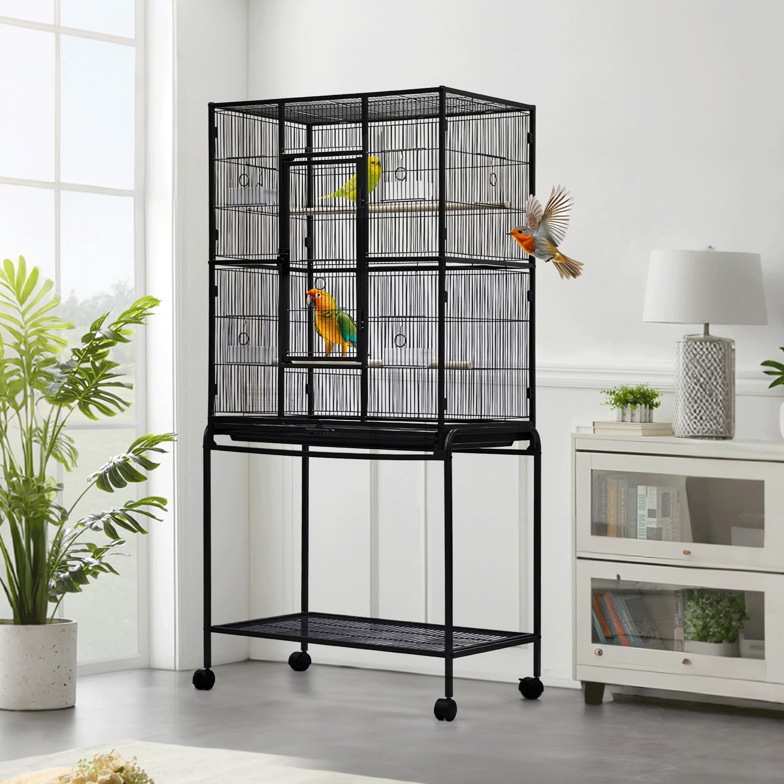 Garvee Large Bird Cage,62.6 H Big Bird Cage with Stand for Parakeets Parrots Conures Lovebird Cockatiel Black