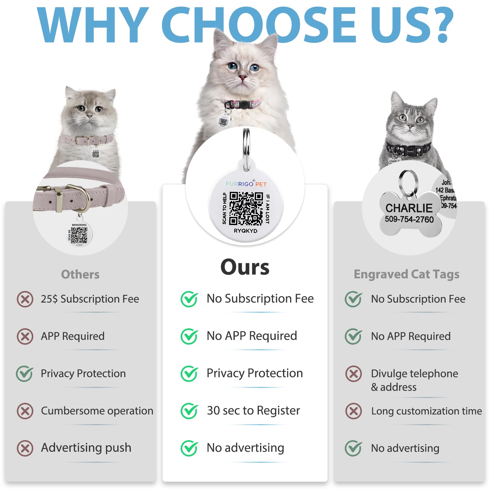 Cat Collar Breakaway With Qr Code Name Tag, Reflective Kitten Collars With Bell, Cat Id Tag Personalized, Ultra-Durable, Adjusta