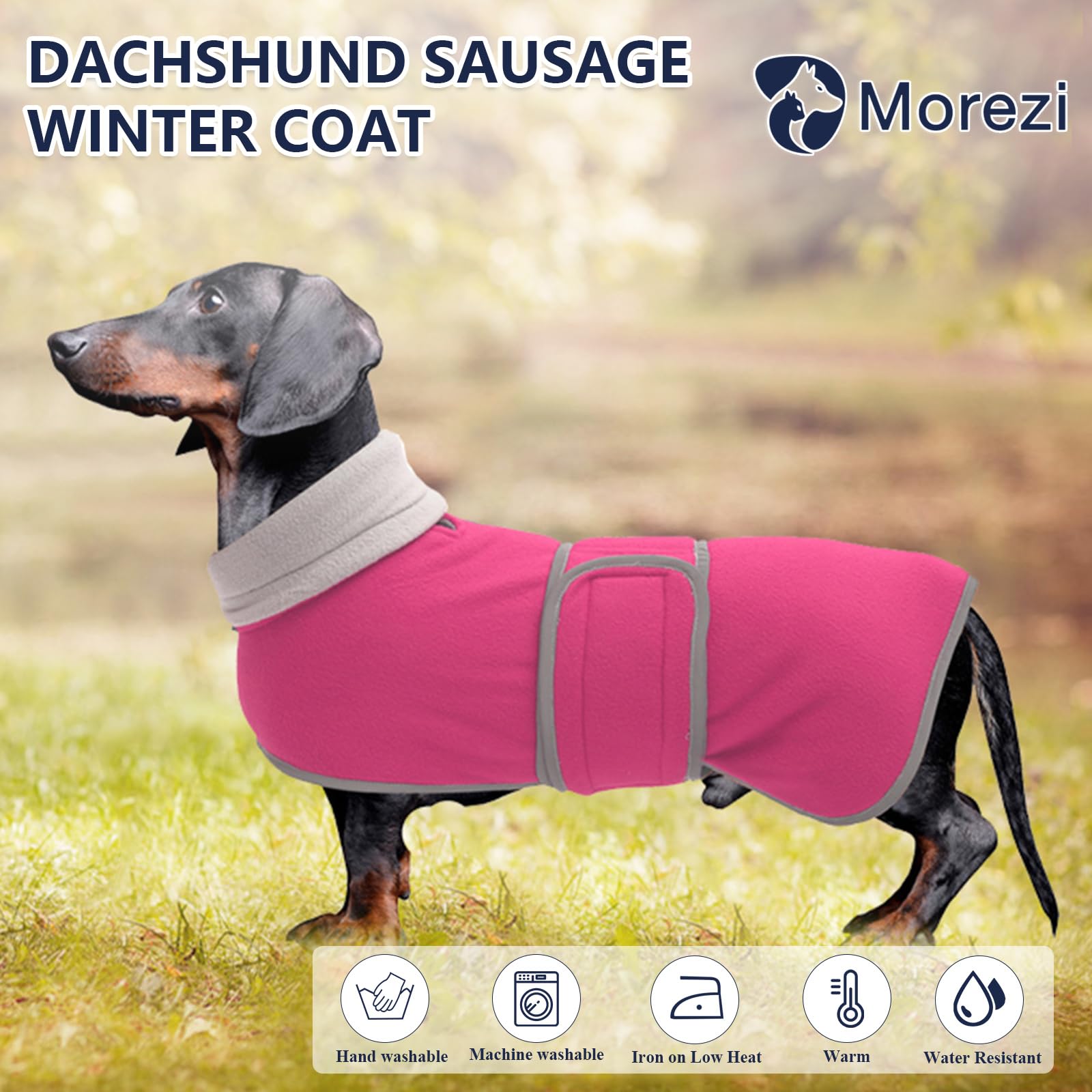 Dachshund Coats Sausage Dog Fleece Coat In Winter Miniature Dachshund Clothes With Hook And Loop Closure And High Vis Reflective Trim Safety - Pink - M