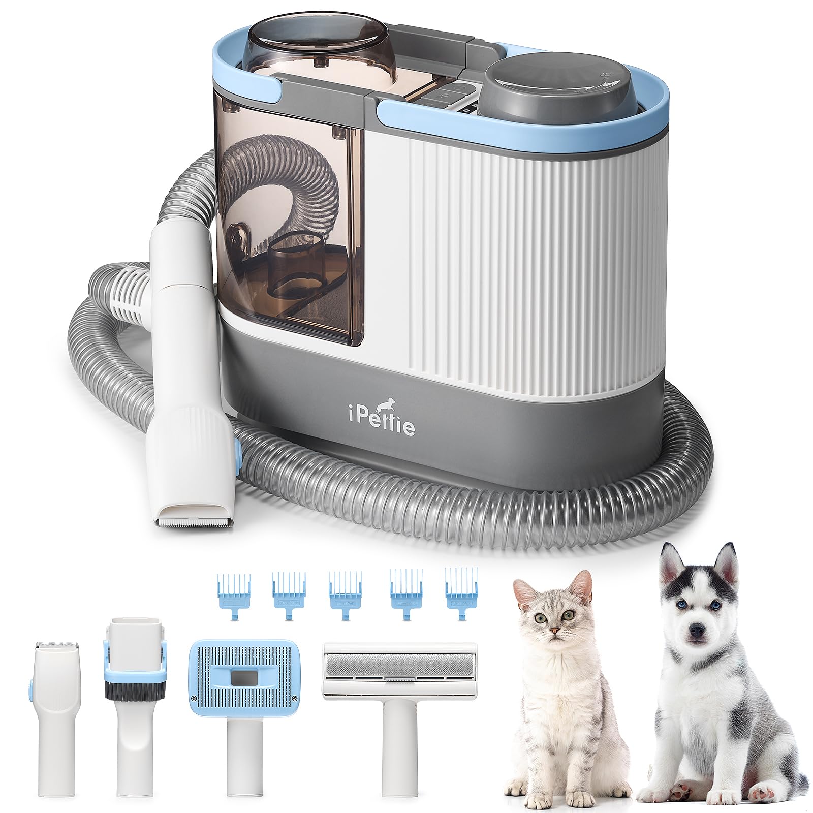 Ipettie Max15 Pet Grooming Vacuum With Upgraded Smooth Clipper- Dual Airway Anti-Clogging Design Ensures True 2L/0.5Gal Full Cap