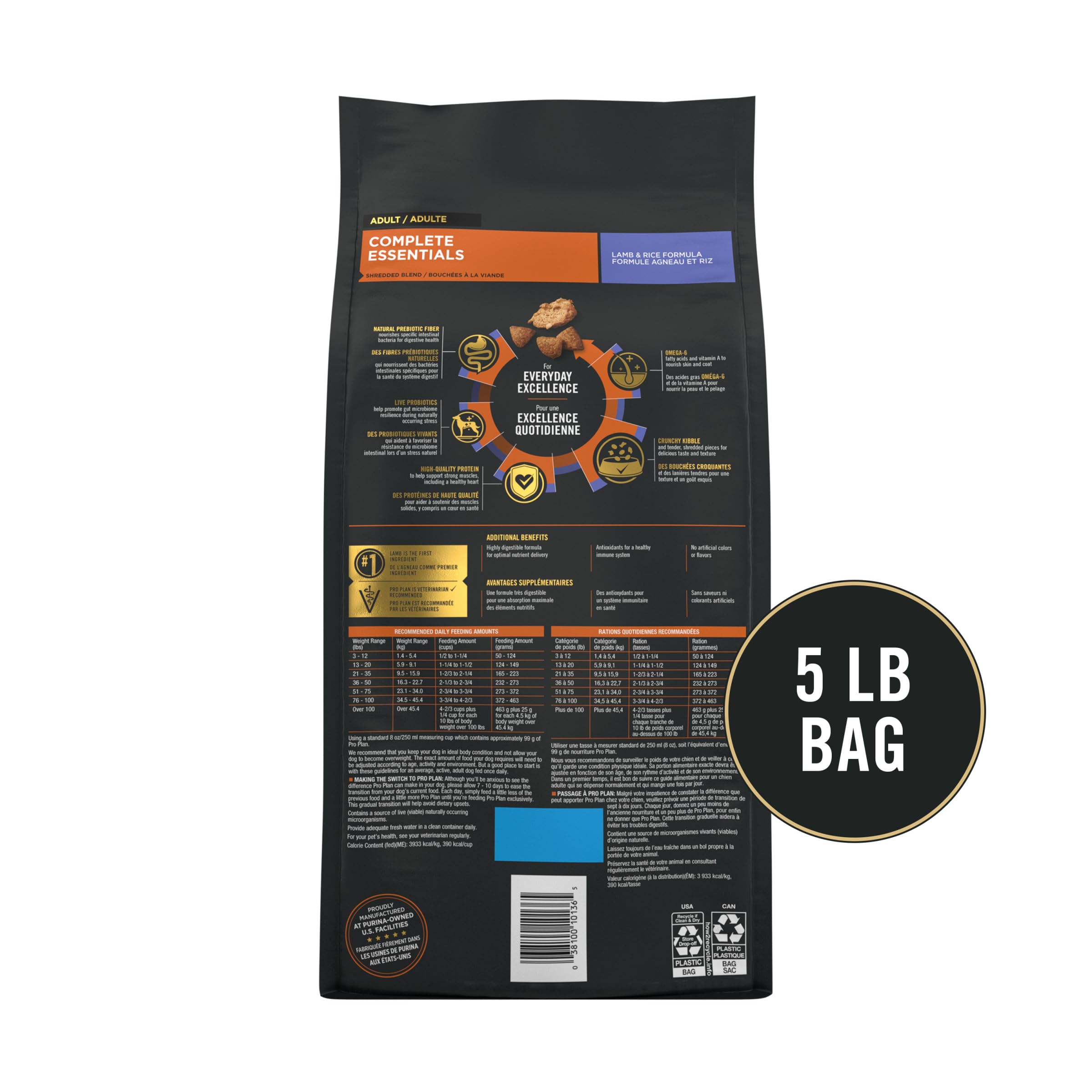Purina Pro Plan Complete Essentials Shredded Blend Lamb and Rice High Protein Dog Food with Probiotics for Dogs - 5 lb. Bag