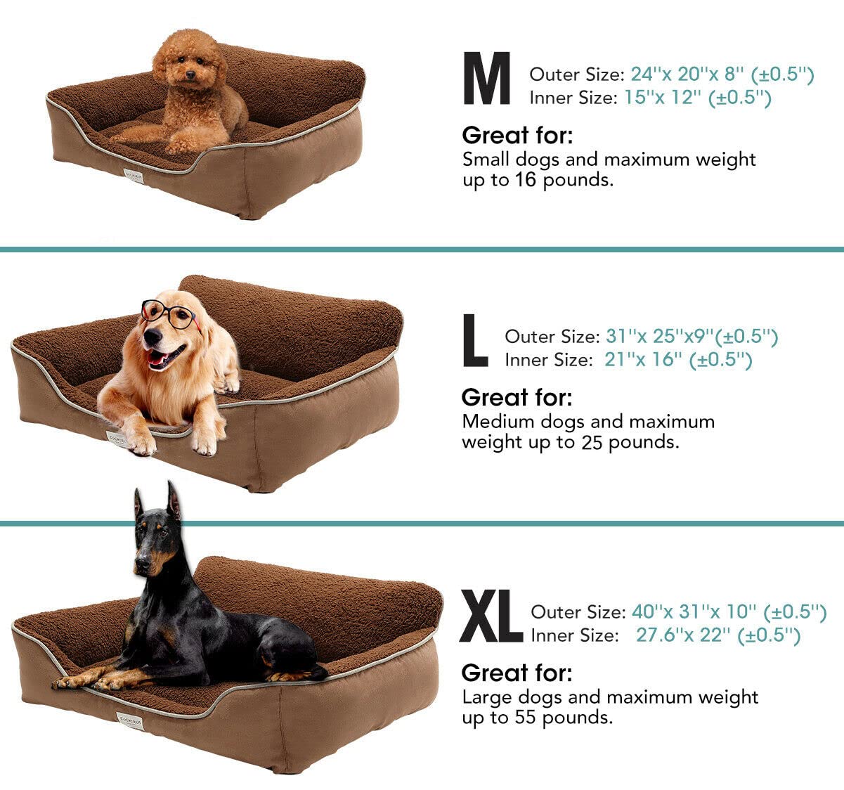 Euchirus Pet Dog Bed - Soft Plush Orthopedic Washable Dog Sofa With Waterproof Bottom, Brown Medium