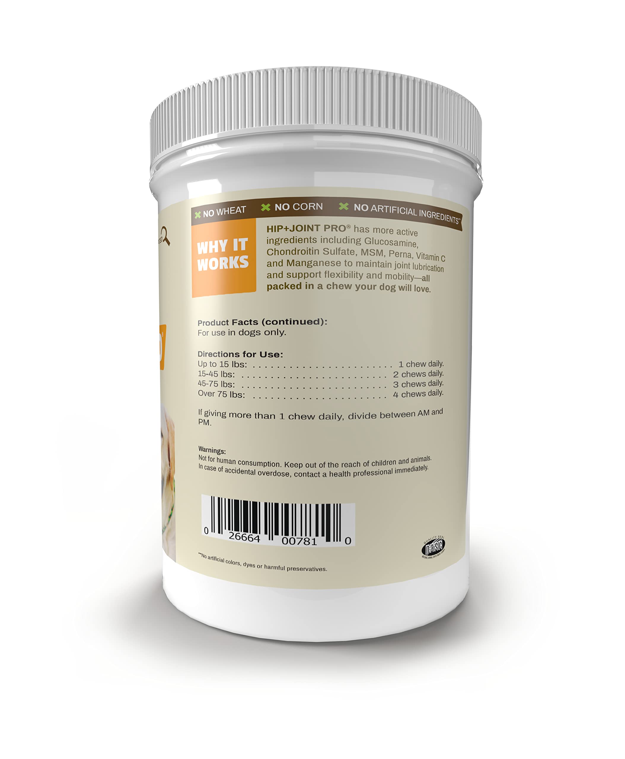 Pet Naturals Hip and Joint Pro with Glucosamine, Chondroitin and MSM, Duck Flavor, 130 Chews - Vet Recommended Maximum Strength
