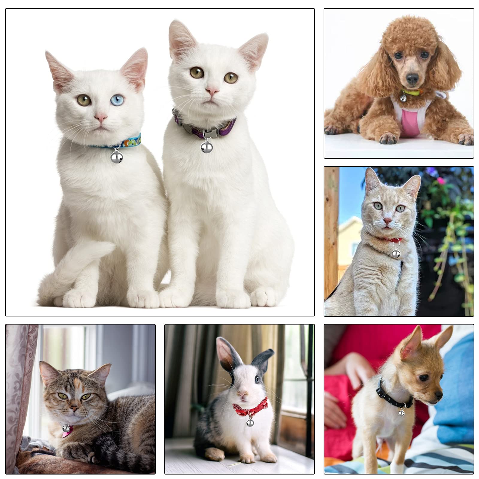 Molain 24Pcs Cat Bells & Dog Collar Bells With Keyrings, Training Jingle Bell Collar Pendant Pet Accessories Festival Party Diy Small Bells(Silver)