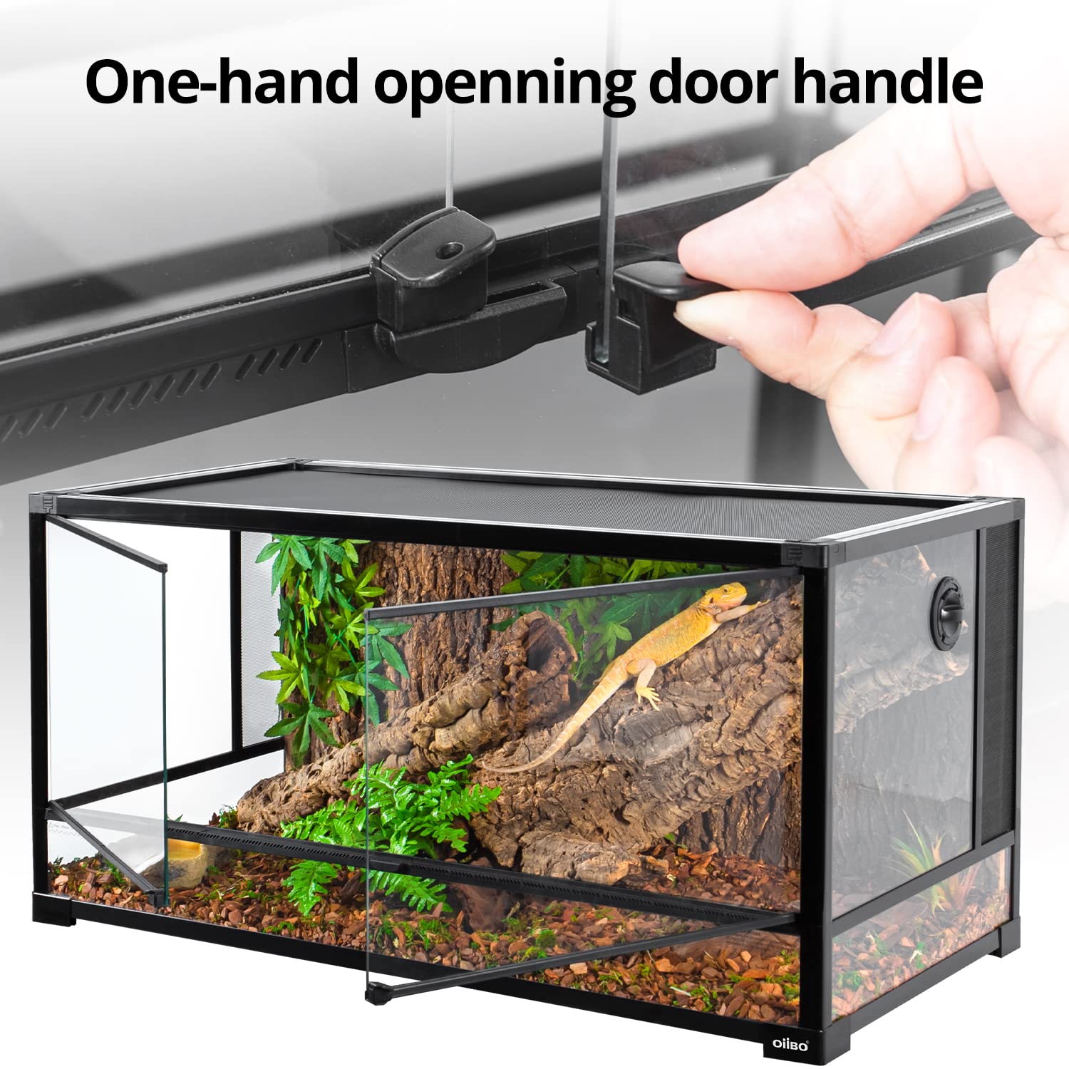 Oiibo 70 Gallon Reptile Large Terrarium Full Vision Glass Tank,Bearded Dragon Cage Double Hinge Door With Screen Ventilation Lar