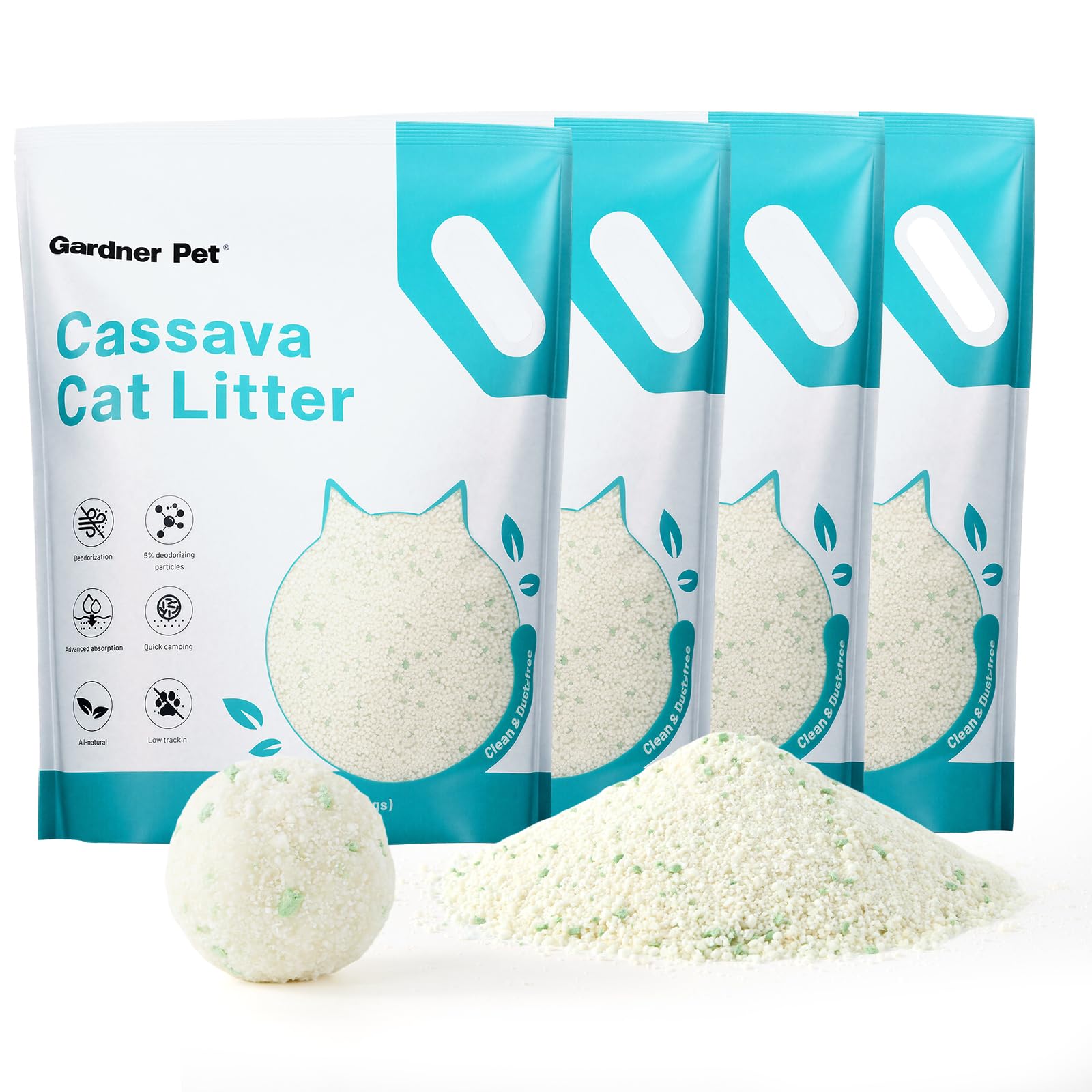 Gardner Pet Cassava Cat Litter, Tapioca Cat Litter, Odor Control | Low Dust | Natural Clumping Litter | Fast Absorption & Low Tr