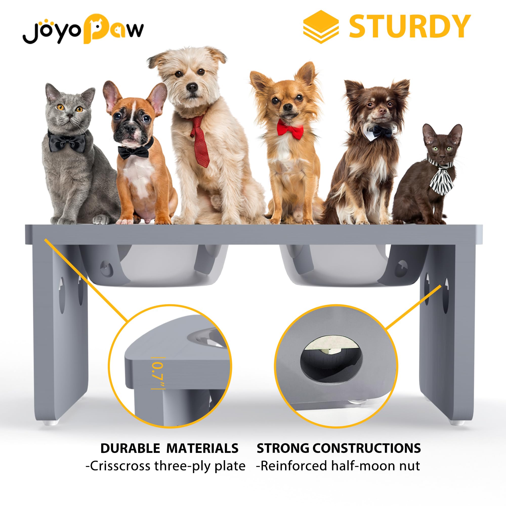 Elevated Dog Bowls, Bamboo Raised Dog Bowl For Medium Dogs, With 2 Stainless Steel Bowls (7' Tall-30 Oz Bowl)