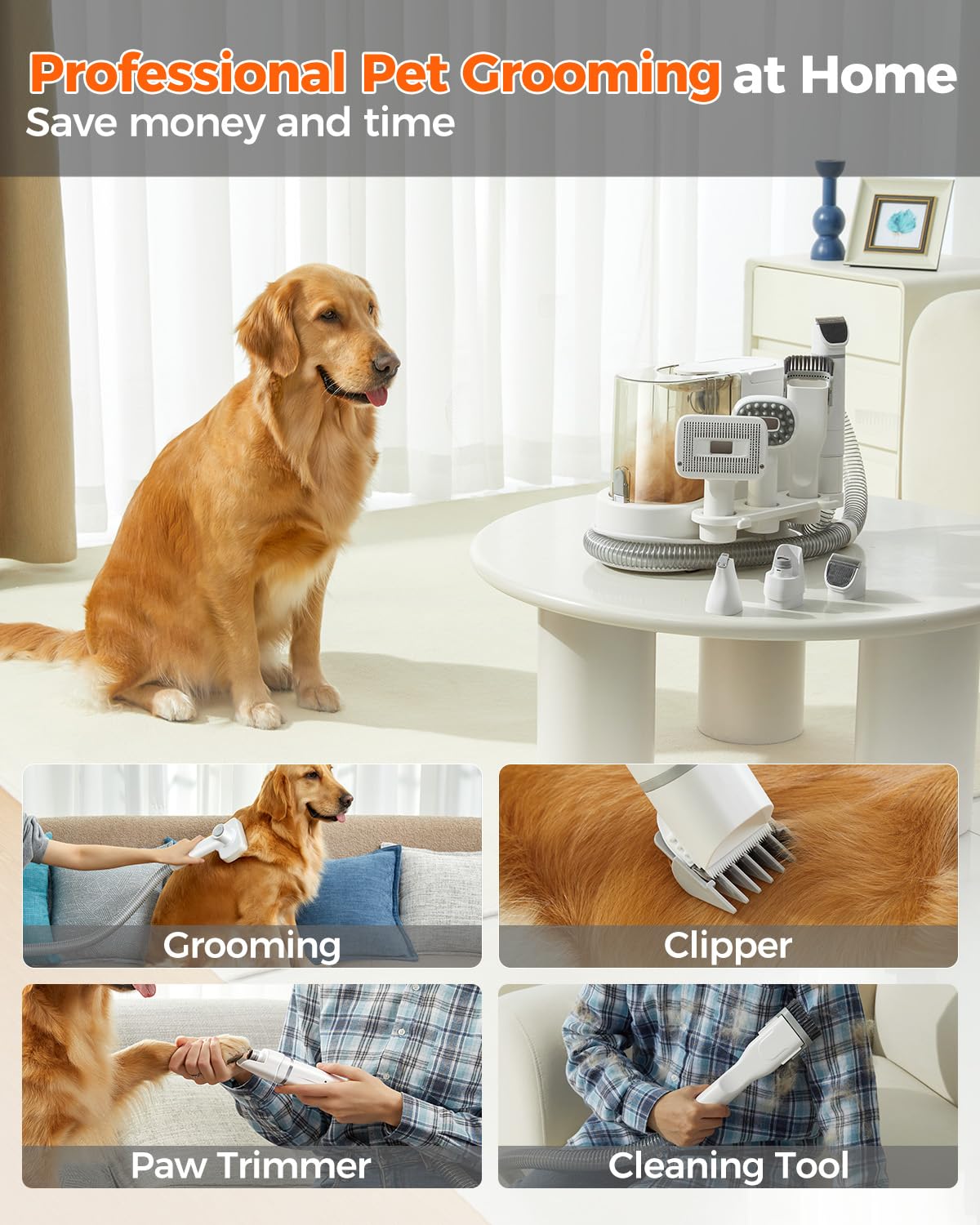 Uwant Dog Vacuum For Shedding Grooming, 13000Pa Powerful Pet Hair Vacuum With 2.5L Dust Cup 7 Tools Portable Pet Grooming Vacuum