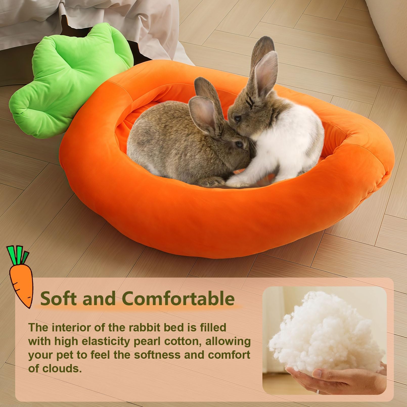 Acsist Rabbit Bed,Thick&Soft Bunny Bed With Removable Cushion,Machine Washable With Rattan Mat & Heart Decor,Cozy Warm Small Ani