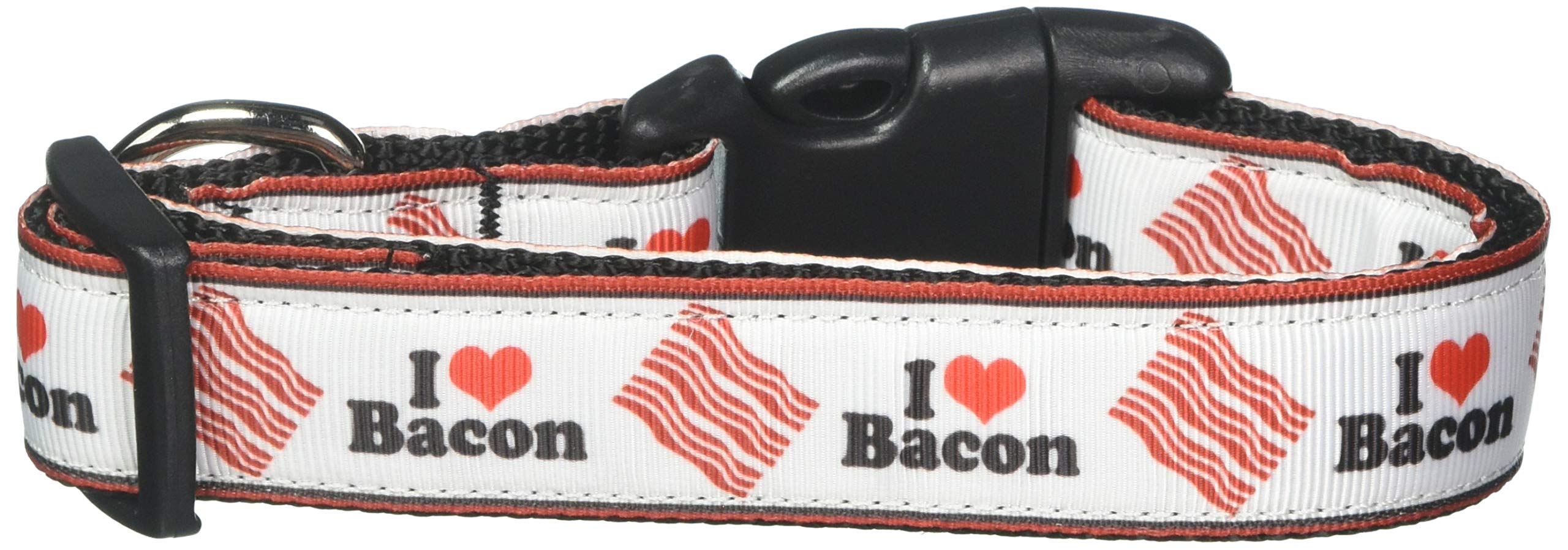 Pet Dog & Cat Nylon Collar or Leash, &quot;I Love Bacon&quot; MD Collar