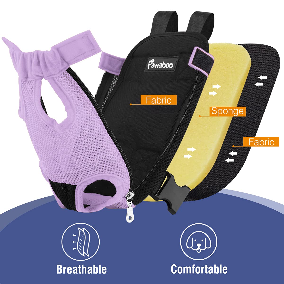 Pawaboo Pet Carrier Backpack, Adjustable Pet Front Cat Dog Carrier Backpack Travel Bag, Legs Out, Easy-Fit For Traveling Hiking Camping For Small Medium Dogs Cats Puppies, Small, Purple