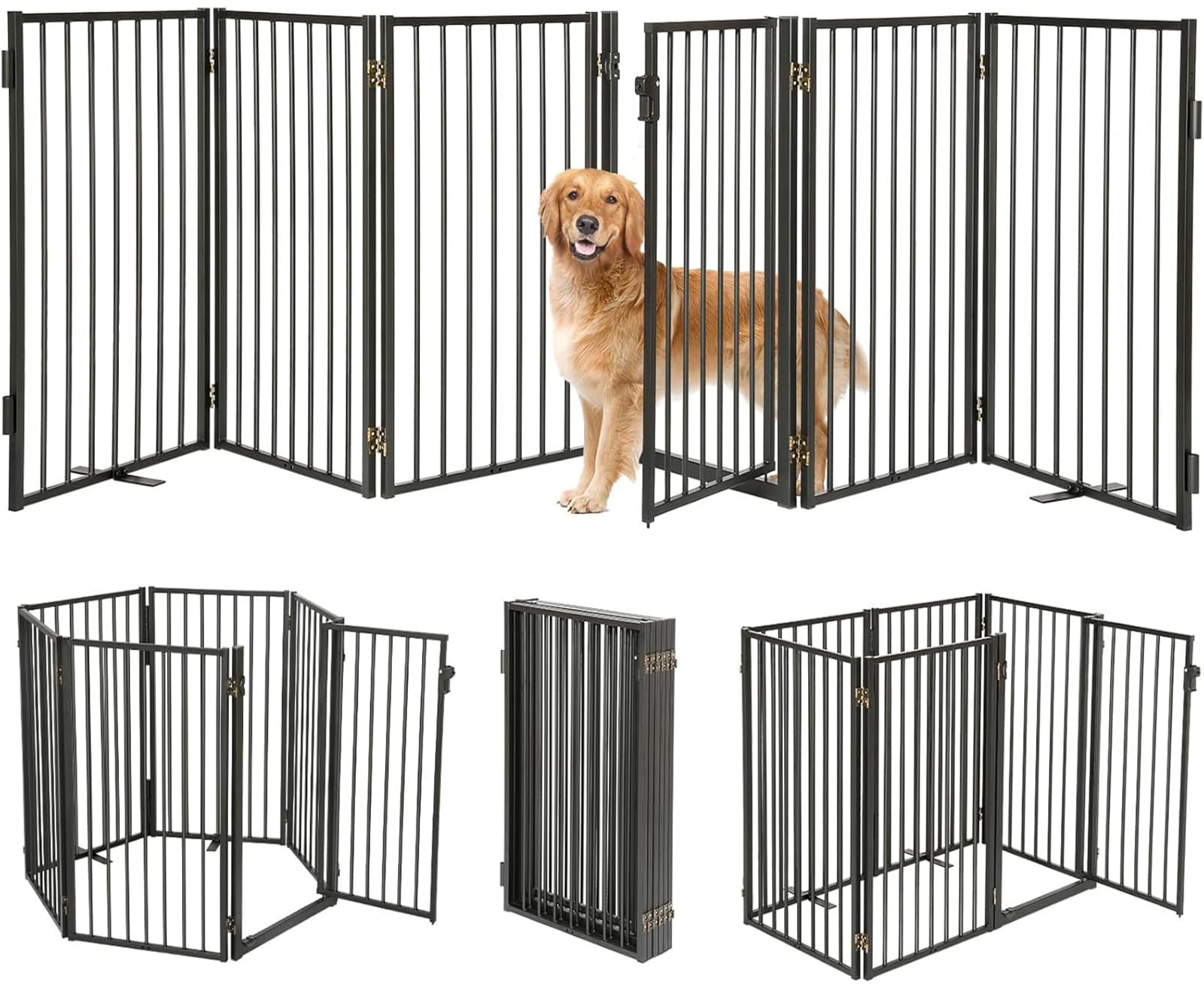 Metal Freestanding Dog Gates with Door for Outdoor Indoor,120'' Extra Wide 36'' Tall Free Standing Dog Gate for Doorways,Large O