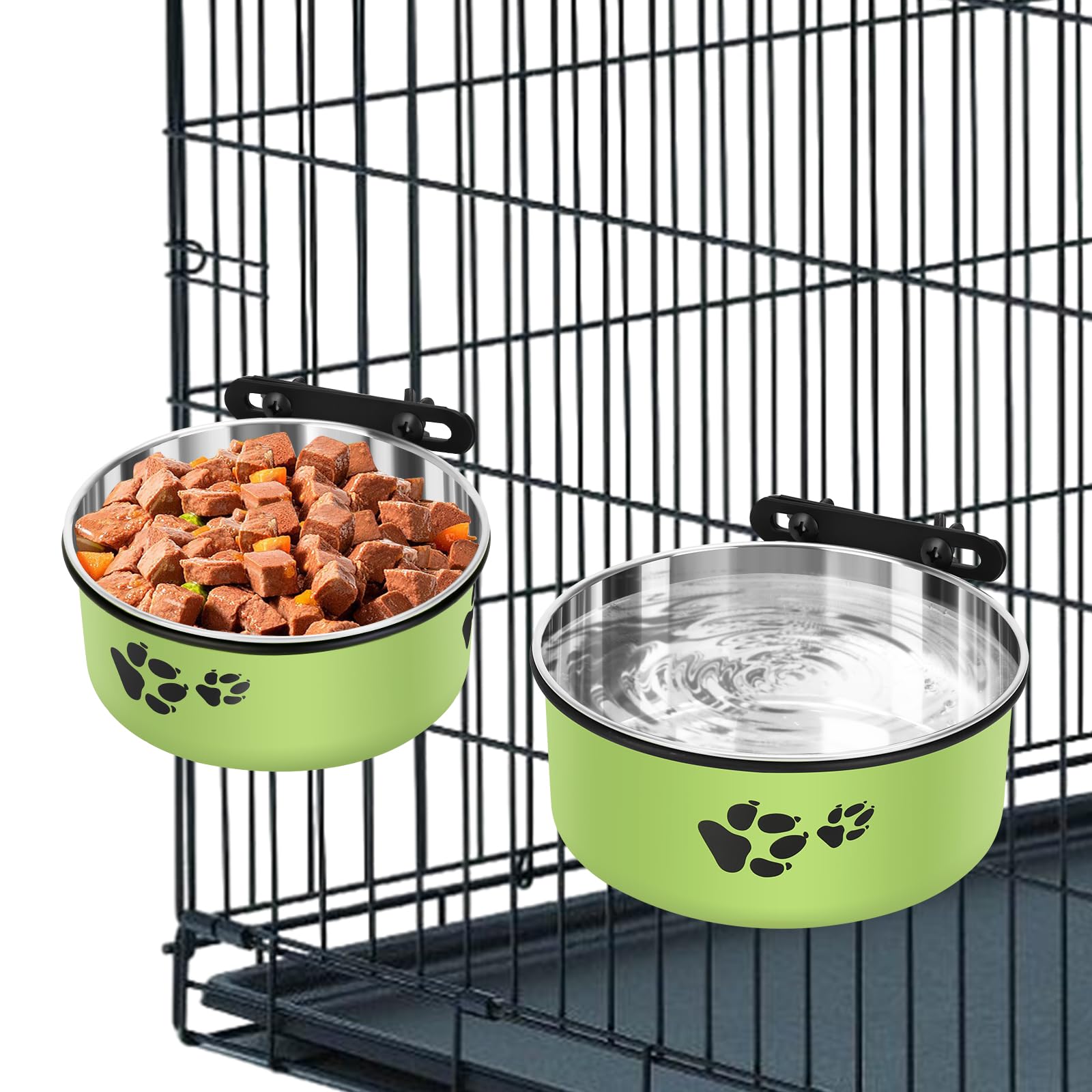 Dog Crate Bowls, ShineMe 34oz & 25oz Stainless Steel Dog Kennel Bowls for Crates, Spill Proof Dog Dishes That Attach to Crate Ke