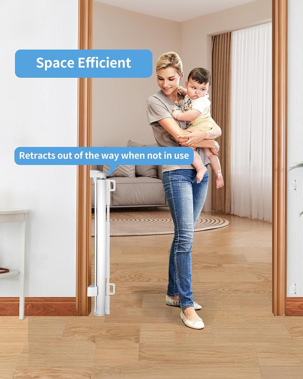 Veraste Retractable Baby Gate,Mesh Baby Gate Or Mesh Dog Gate,33' Tall,Extends Up To 71' Wide,Child Safety Gate For Doorways,Stairs,Hallways,Indoor/Outdoor(White,33'X71')