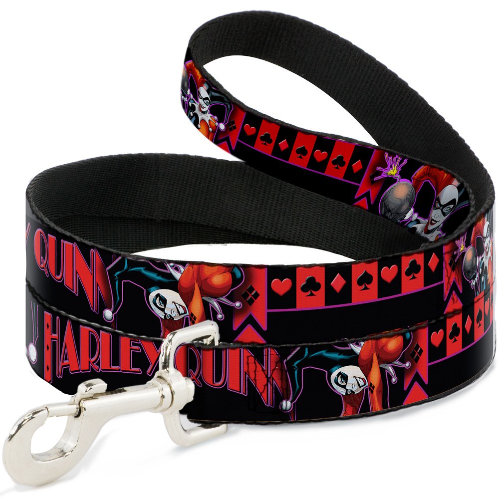 Buckle-Down Pet Leash - Harley Quinn Bomb Poses/Suits Black/Purple/Red - 4 Feet Long - 1.5'' Wide