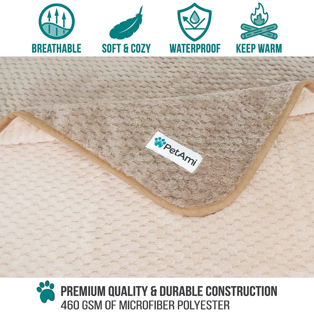 Petami Waterproof Dog Blanket, Leakproof Puppy Blanket For Medium Large Dog, Furniture Sofa Couch Cover Protector, Fleece Pet Throw Indoor Cat Kitten, Reversible Washable Soft Plush, 40X60 Taupe Beige