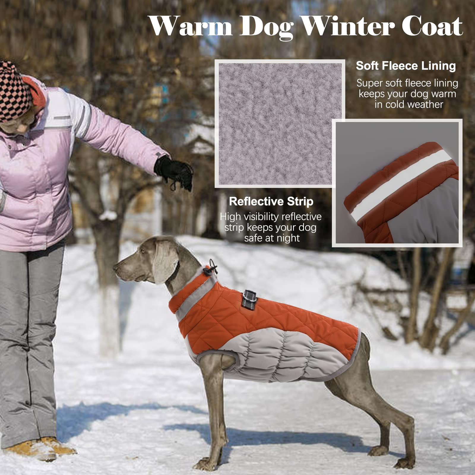 Lelepet Warm Dog Winter Coat Cold Weather Jacket Windproof Reflective Turtleneck Vest With Plush Neckline D-Ring For Leash Thick Fleece Lining Jacket Pet Apparel For Small Medium Large Dogs(X-Small)