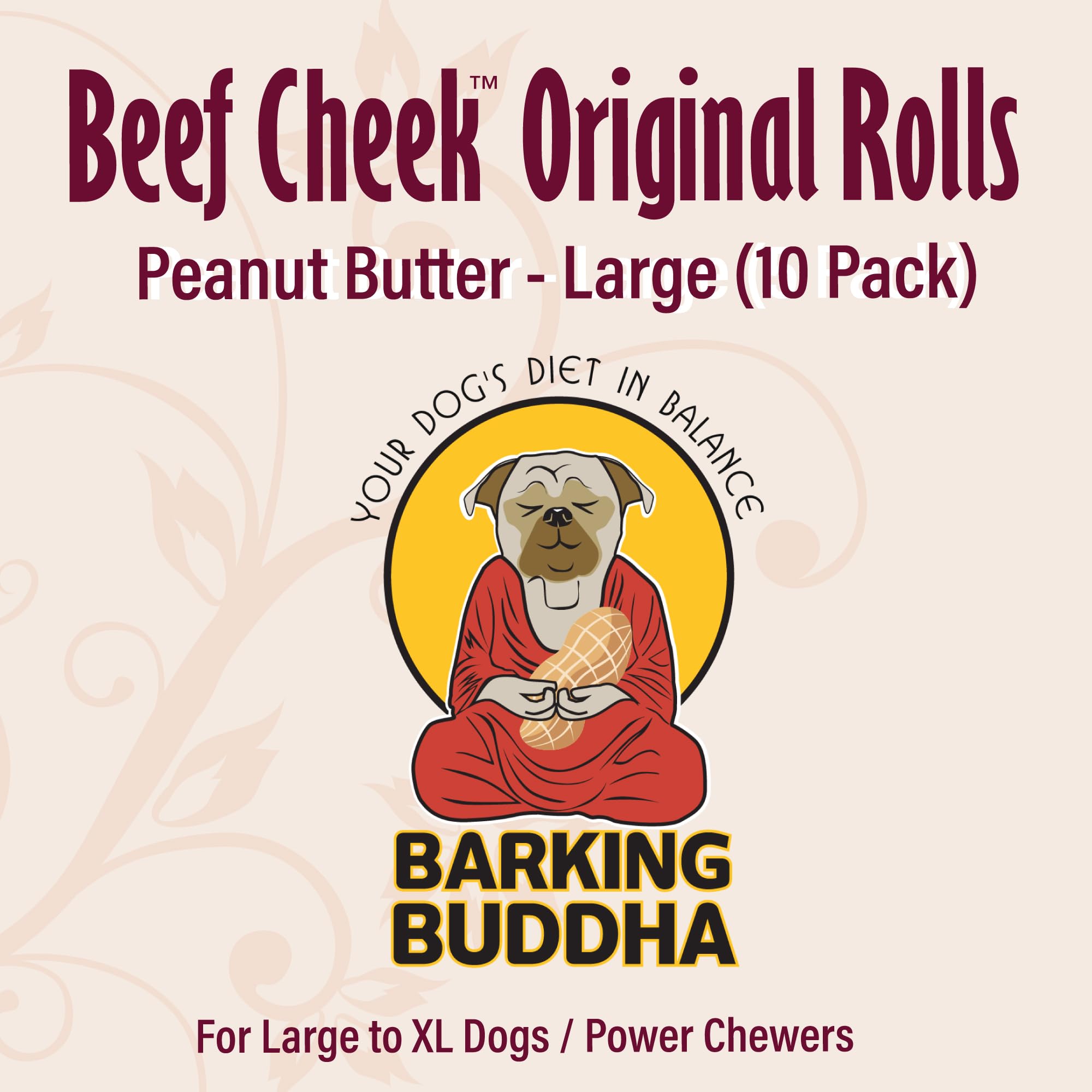 Barking Buddha Beef Cheek Rolls | Premium Dog Chews | Extra Thick, All Natural, No Additives, Gluten Free | Peanut Butter - Smal