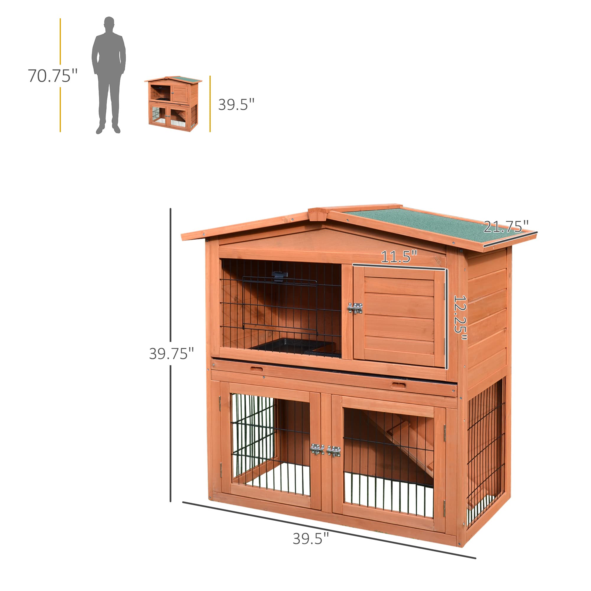 Pawhut 40'' Wooden Rabbit Hutch Small Animal House Pet Cage