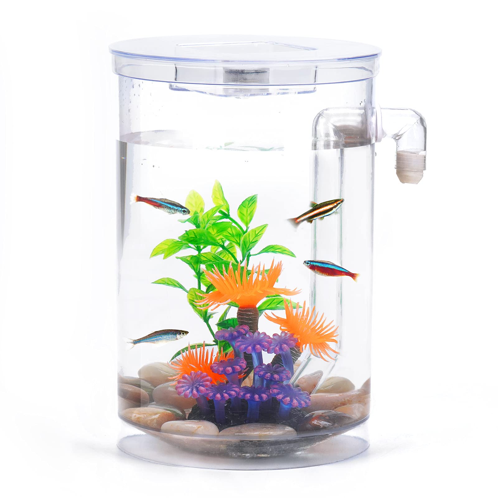 Oltraman Betta Fish Tank, 360 Aquarium With Led Light, 1 Gallon Fish Bowl, Small Fish Tank Starter Kit, Beta Fish Tank Self Cleaning As Desktop Decoration For Office Home Room Decor