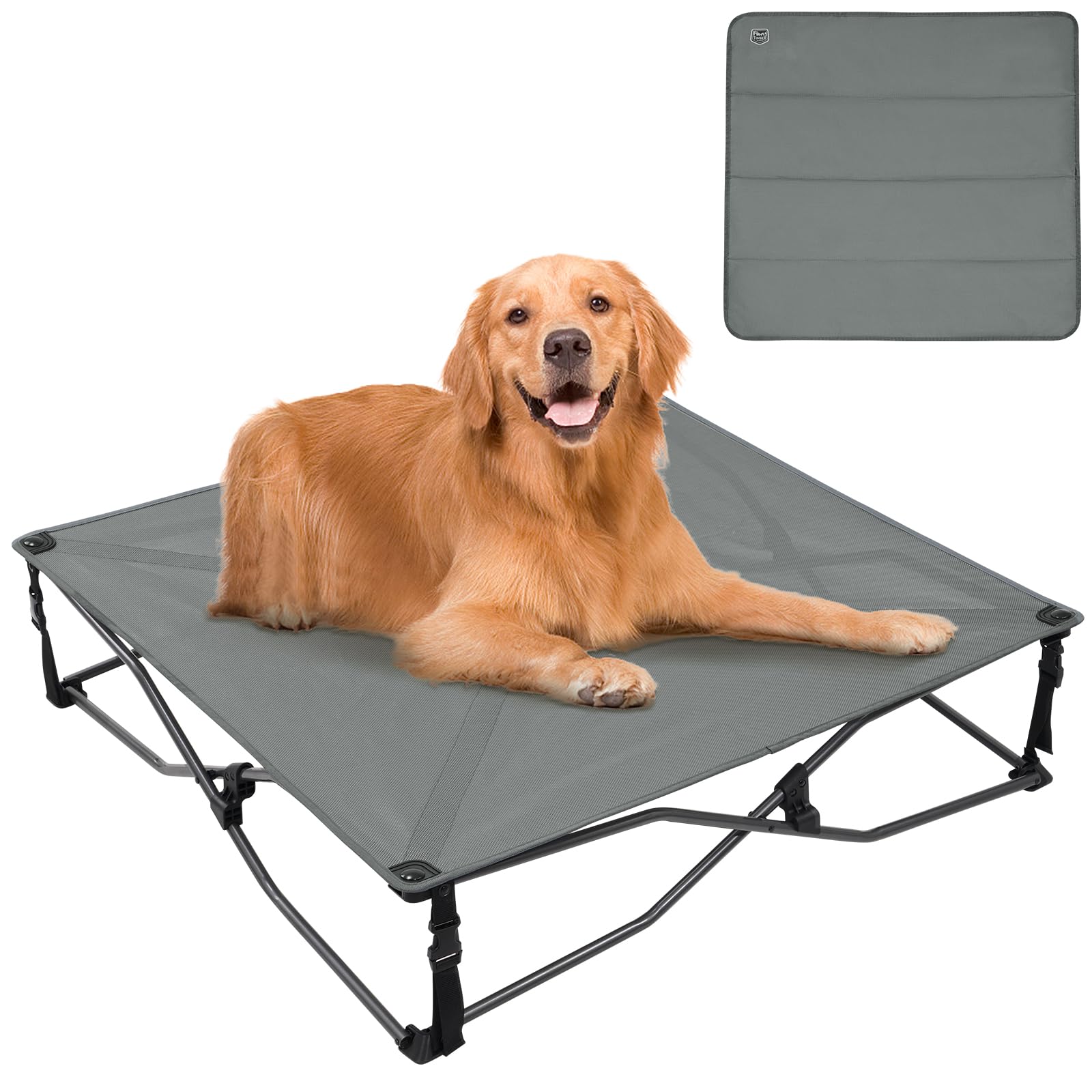 Timber Ridge Large Elevated Dog Bed, 3-In-1 Portable, Folding, And Raised With Removable Pad Mat, Cooling Design For Indoor And 