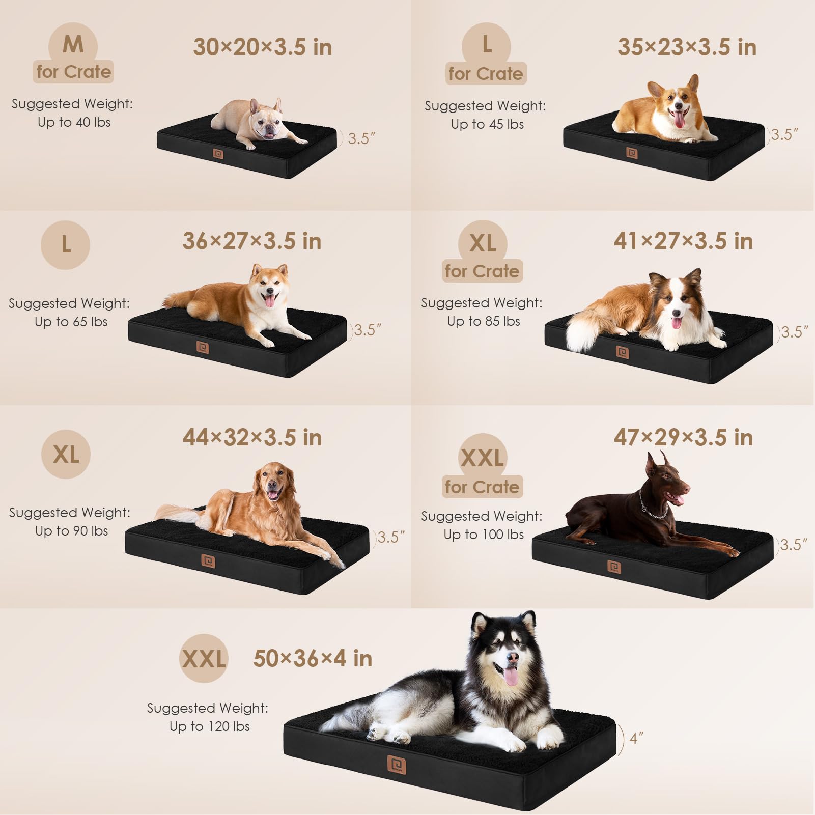 Eheyciga Orthopedic Xxl Dog Beds For Jumbo Dogs With Removable Washable Cover For Crate, Black, 47X29