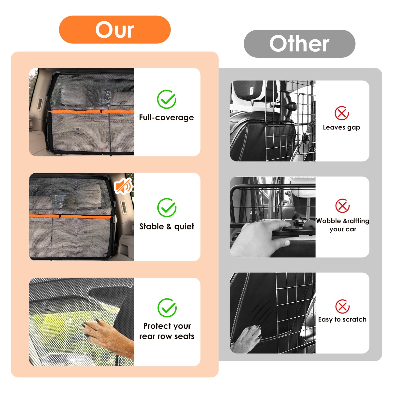 Zmgdrm Dog Car Barrier, 50'' Wide For Dog Barrier, Car Divider Backseat For Cargo Area, Back Seat Trunk Barrier With Net Mesh Se