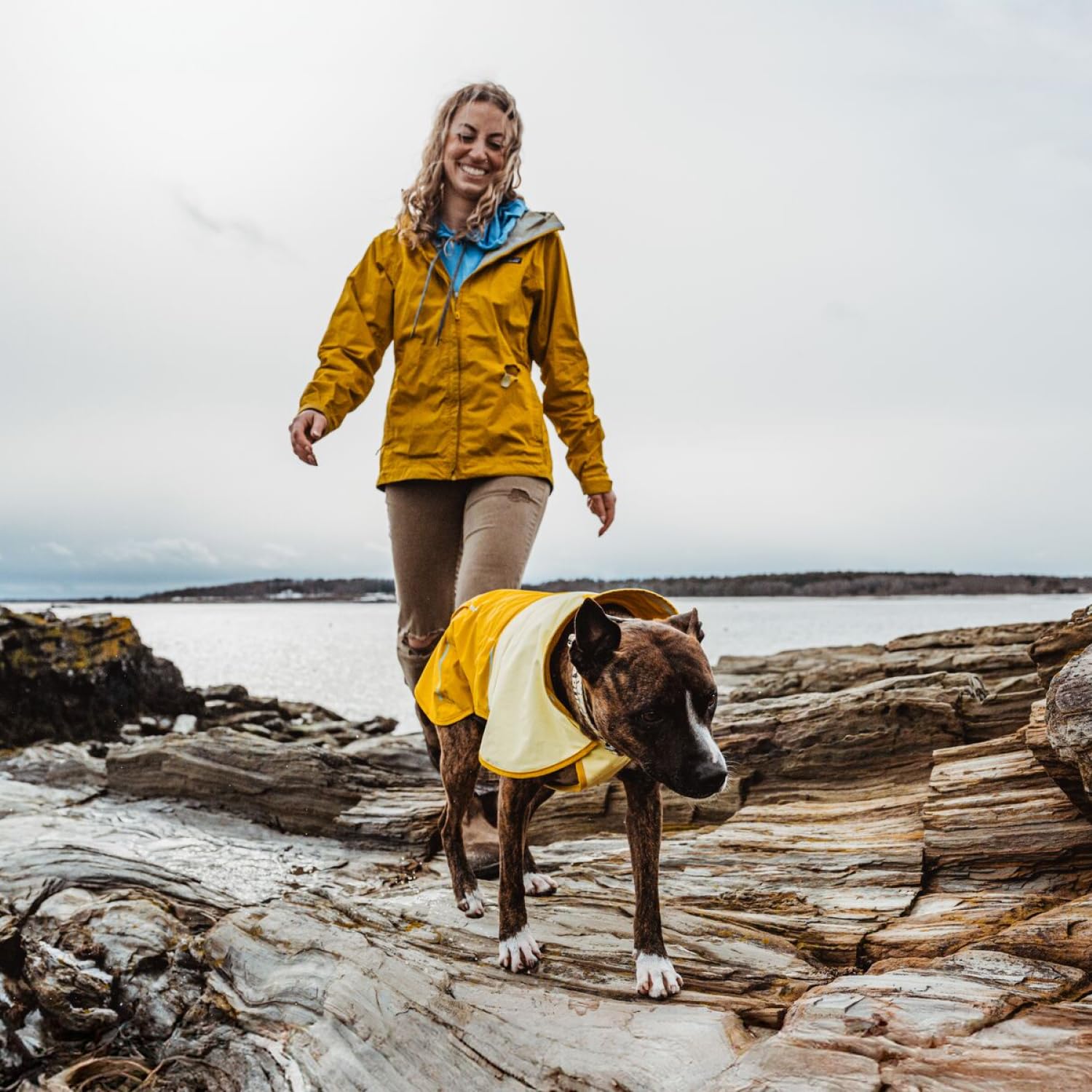 Ruffwear, Sun Shower Dog Raincoat, All-Weather Jacket, Waterproof, Windproof & Lightweight, Mineral Yellow, XX-Small