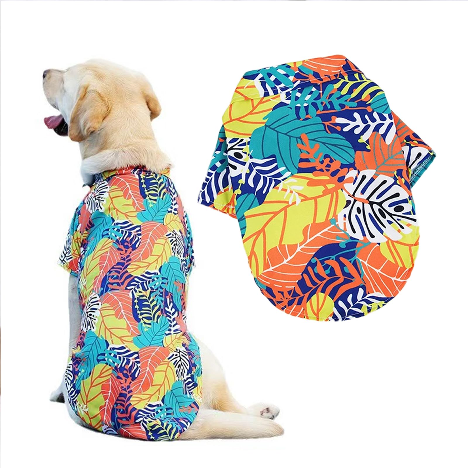 Lhyz Park Hawaiian Beach Print Pet Dog Cat T-Shirts Cute For Small To Medium Dog Cats Cool Summer Vest Camp Shirt Clothes (Orang