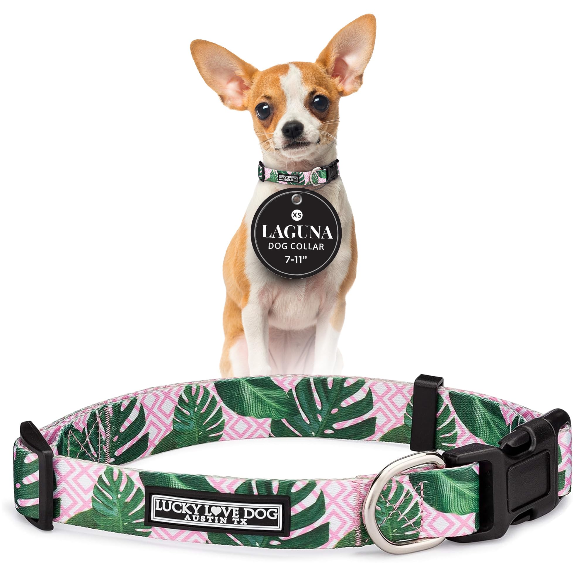 Lucky Love Dog, Tropical Dog Collar For Female Male Dogs, Comfortable & Soft, Vivid Pink Dog Collar - (X-Small, Laguna Collar)