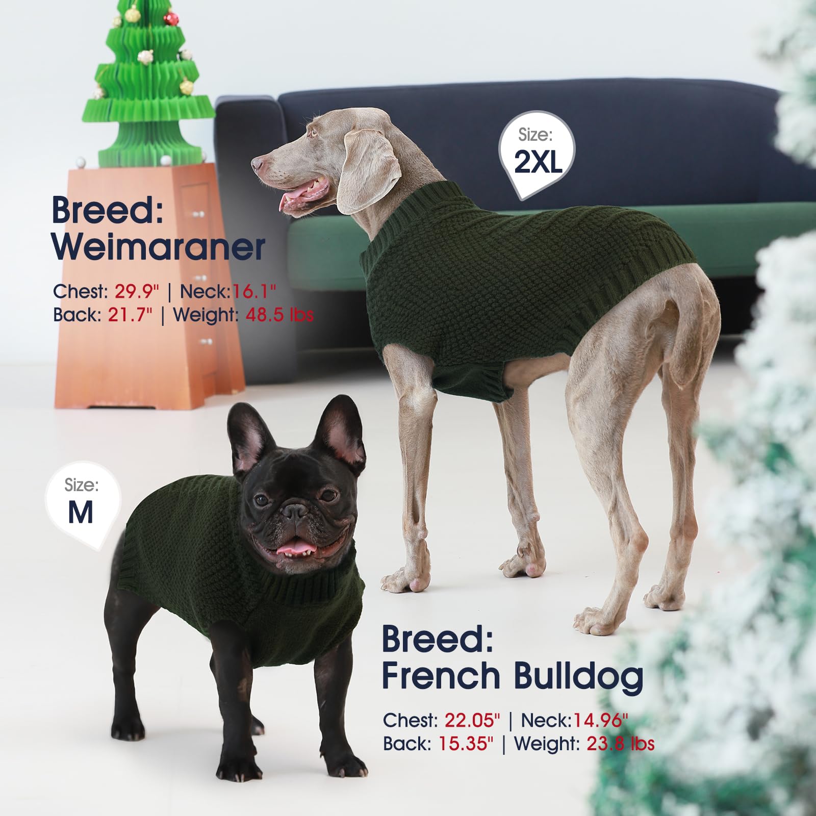 IECOii Great Dane Sweater, 5XL Army-Green Velvet Pullover for Extra Large Dogs, Thick Warm Winter Outfit