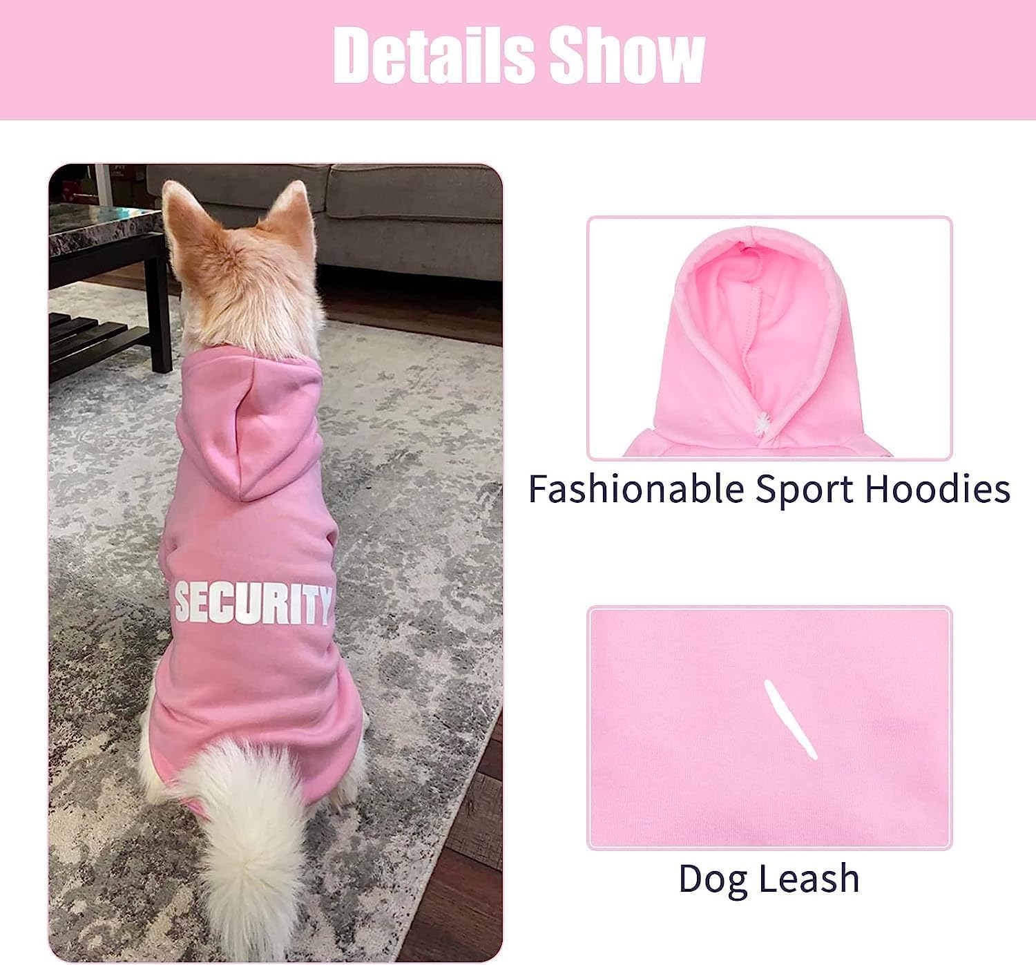 Bingpet Security Dog Hoodies Puppy Sweater Cold Weather Dog Coats Soft Brushed Fleece Pet Clothes Hooded Sweatshirt For Dog Cat Pink Xl