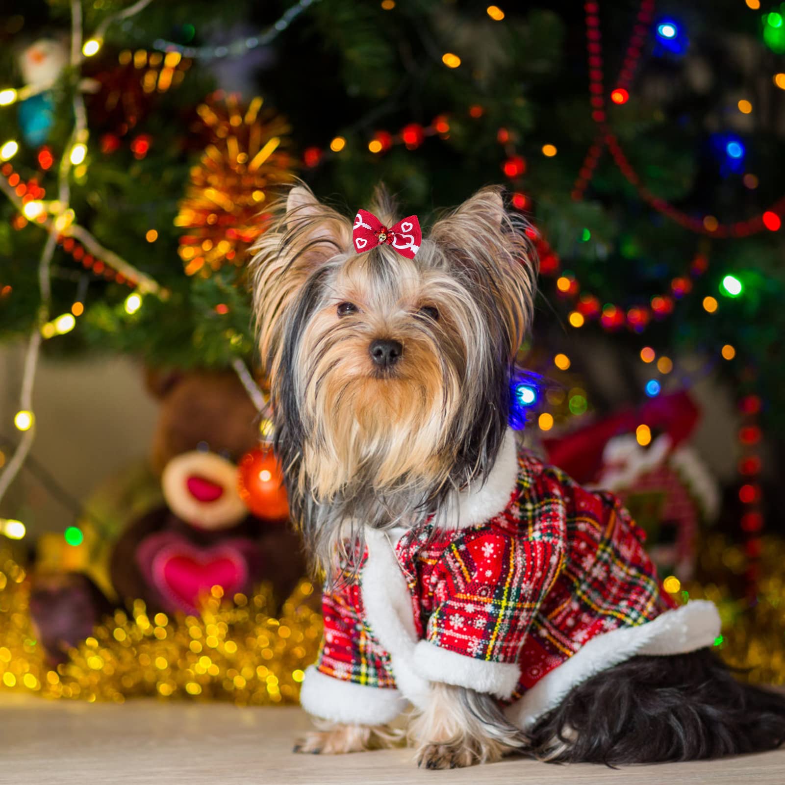 Rimobul 50Pcs Yorkie Pet Hair Bows With Rubber Bands, Cute Small Dog Hair Bows Pet Handmade Hair Bowknot Puppy