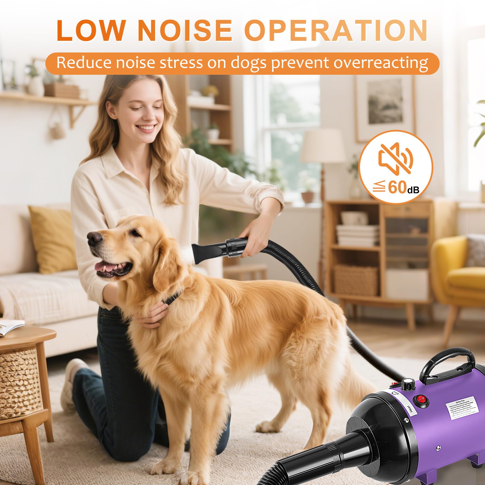 Nestroad Dog Dryer High Velocity Dog Hair Dryer,4.3Hp/3200W Dog Blower Grooming Force Dryer With Stepless Adjustable Speed,Professional Pet Hair Drying With 4 Different Nozzles For Dogs Pets,Purple