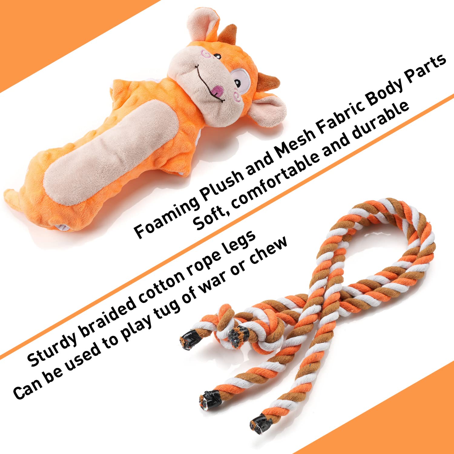 Sedioso Dog Toys, Tug Of War Dog Toy For Large Breed, Cute Squeaky Interactive Dog Toys With Crinkle Paper, Plush Dog Chew Toys