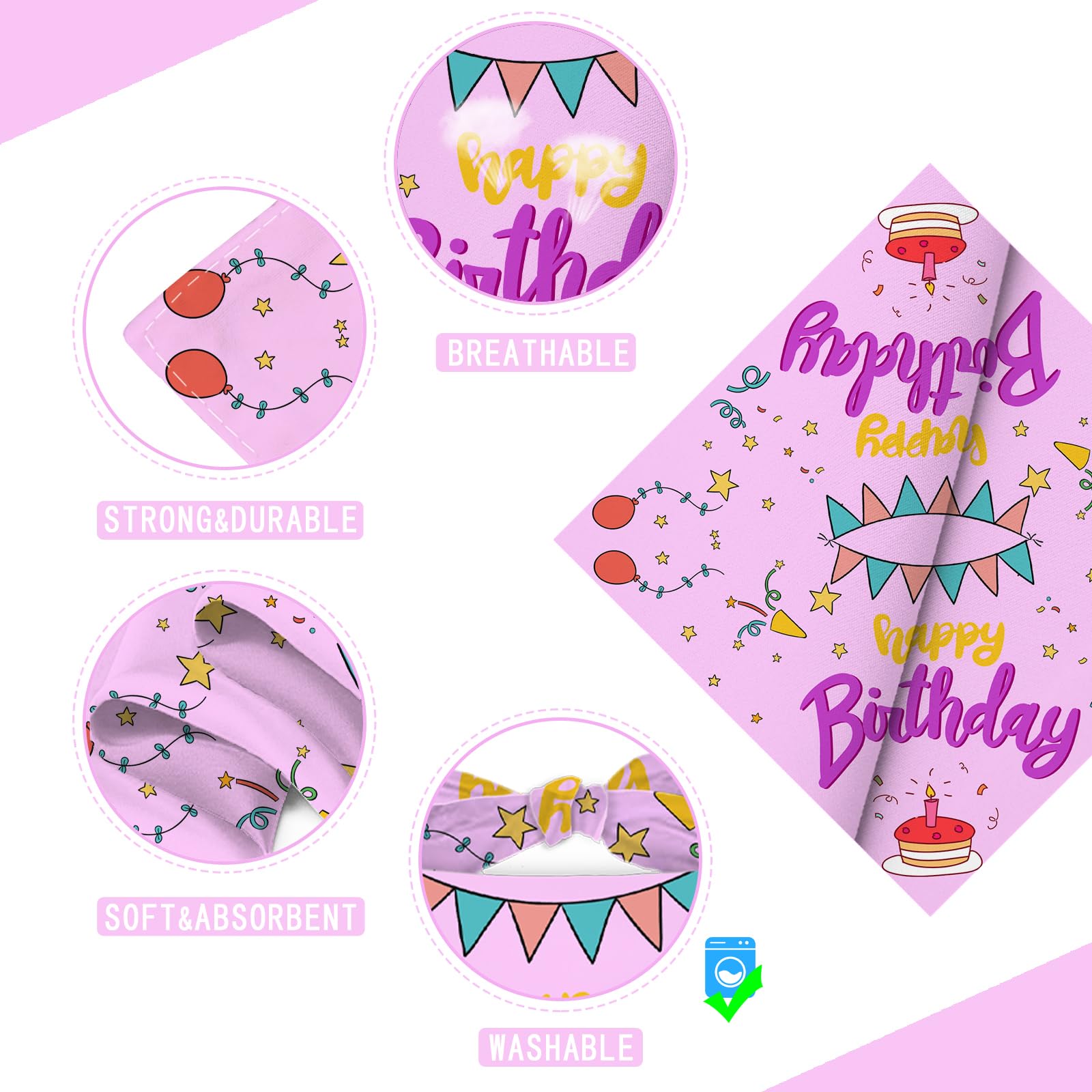 Liboom - Happy Birthday Dog Bandana Washable Pets Scarf Triangle Adjustable Handkerchief, Double Sided Printing, Pink, Cake Ball