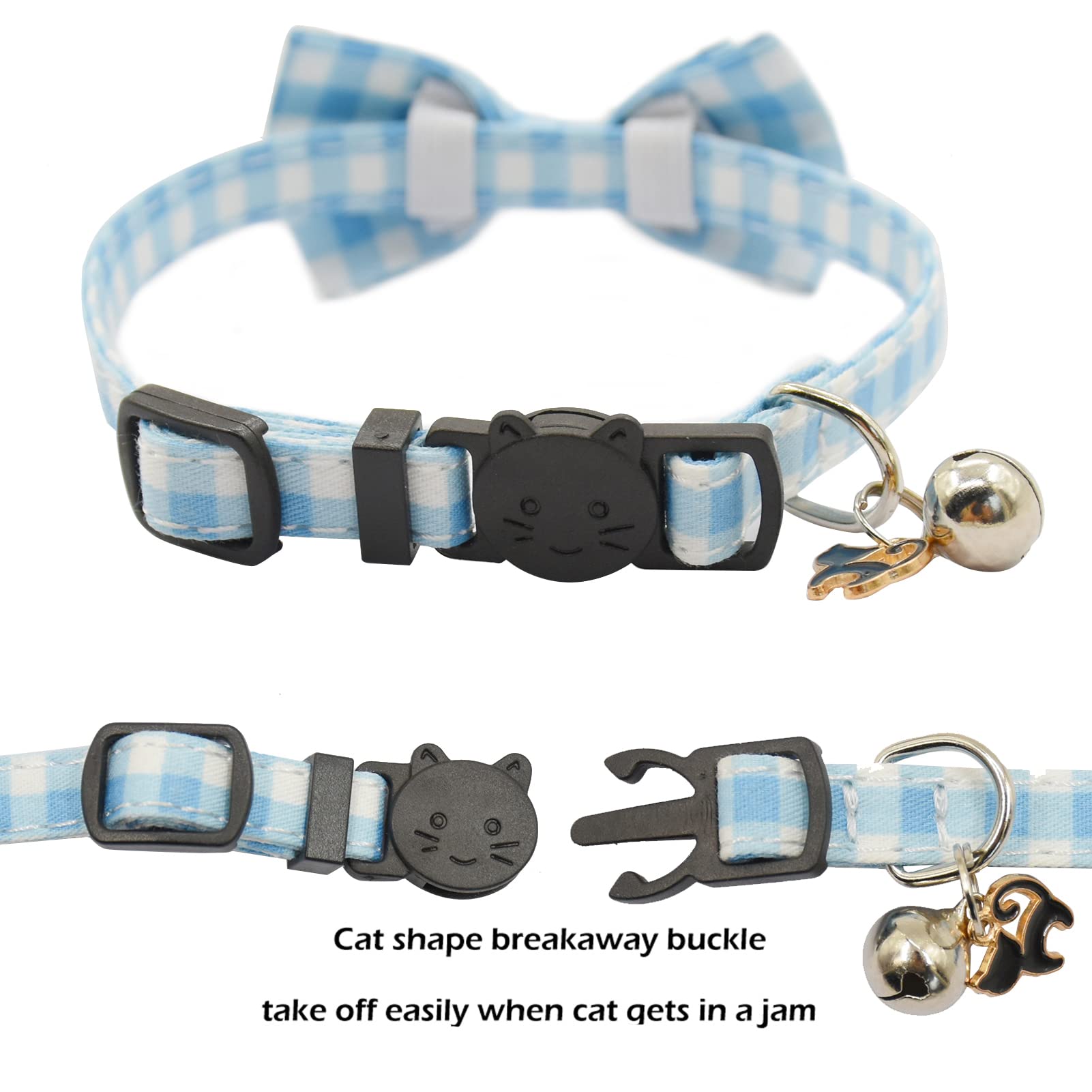 Bowtie Cat Collars Breakaway With Bell, Adjustable Cute Kitty Collars Safety Buckle Kitten Collar For Cat Puppy 7.5-11In (Light