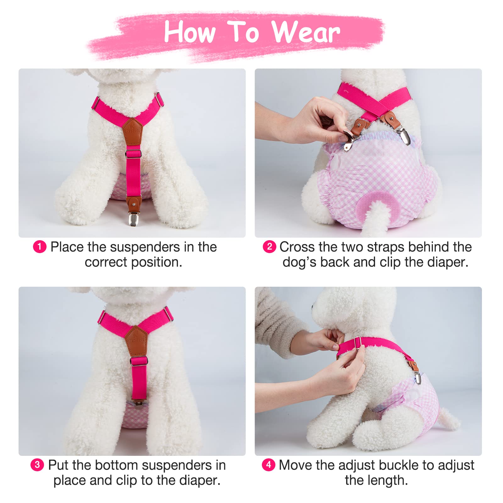 Pet Soft Dog Suspenders 2 Pieces Female Dog Diaper Suspenders For Dogs Diaper Keeper Suspender For Dog Skirt, Dog Dress (Black &