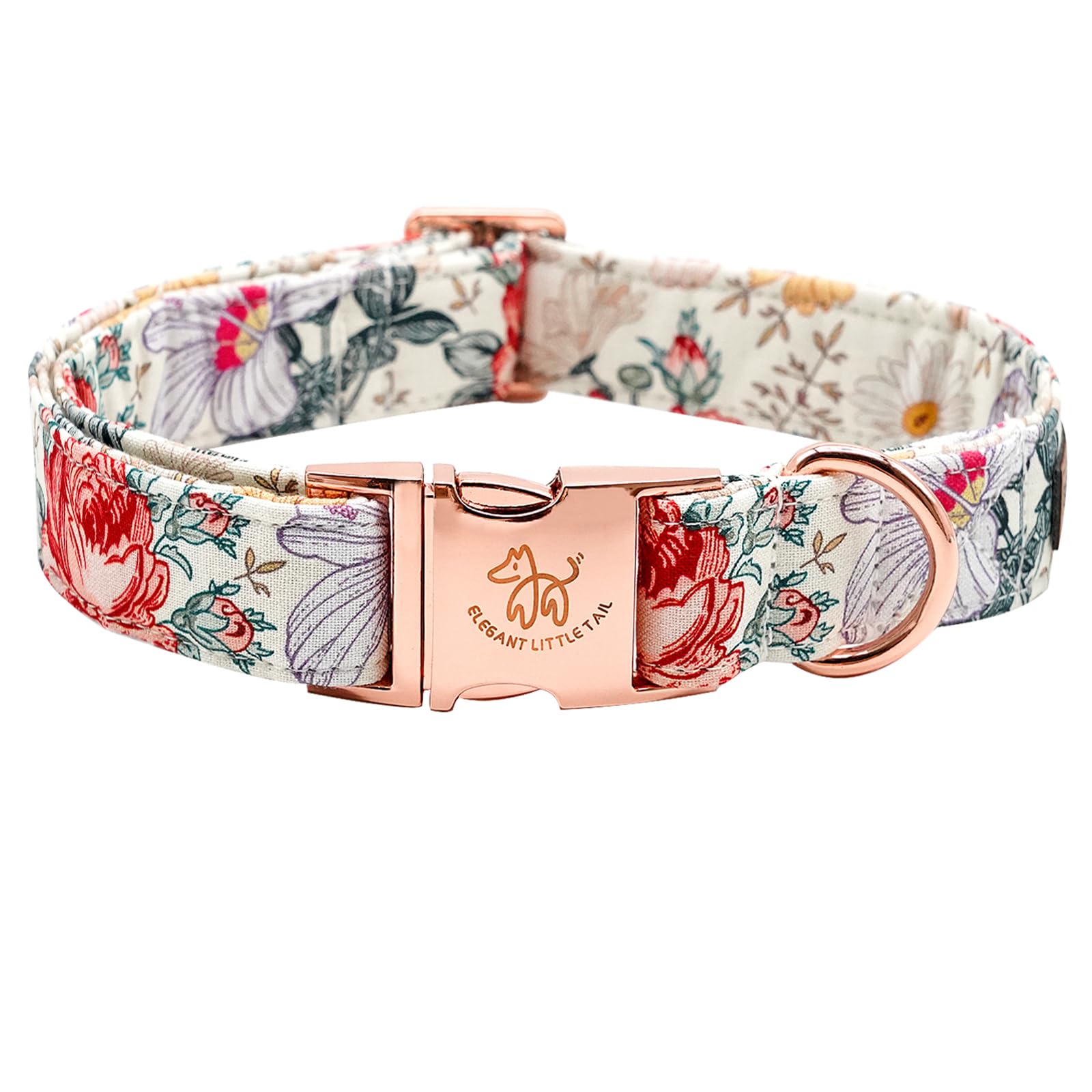 Elegant Vintage Floral Print Summer Dog Collar - Cotton, Durable, Metal Buckle For Medium Dogs