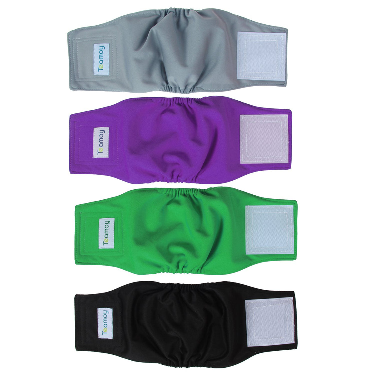 Teamoy 4Pcs Reusable Wrap Diapers For Male Dogs, Washable Puppy Belly Band (Xs, Black+ Gray+ Green+ Purple)