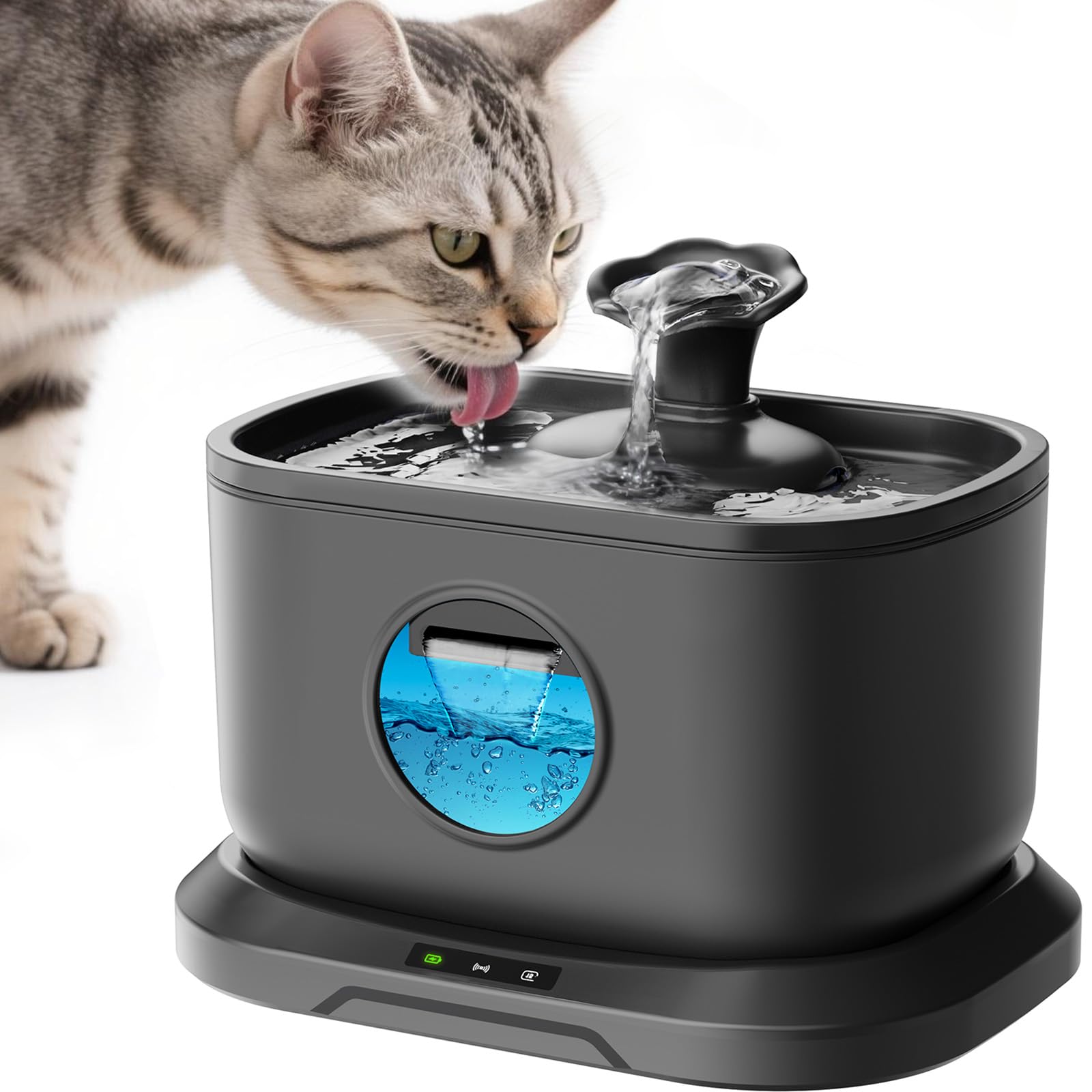 Petlipo Pet Water Fountains for Cats Indoor, Cordless Cat Water Fountain with Wireless Pump, 2.5L/84oz 5000mAh Battery Operated 
