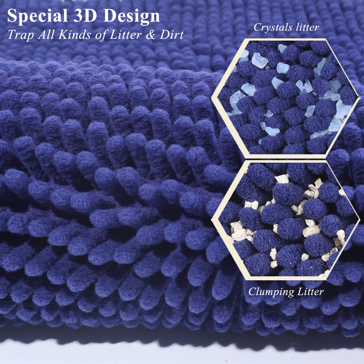 Vivaglory 31'× 20' Litter Box Mat, Microfiber Cat Litter Catcher With Waterproof Back, Super Soft For Cat'S Paws, Machine Washable, Navy Blue