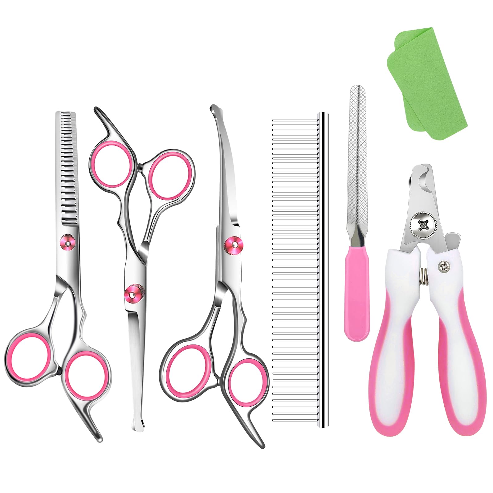 Dog Grooming Scissors With Safety Round Tip Pet Grooming Scissors Kit Dog Shears Kit Incudes Thinning Curved Straight Grooming S