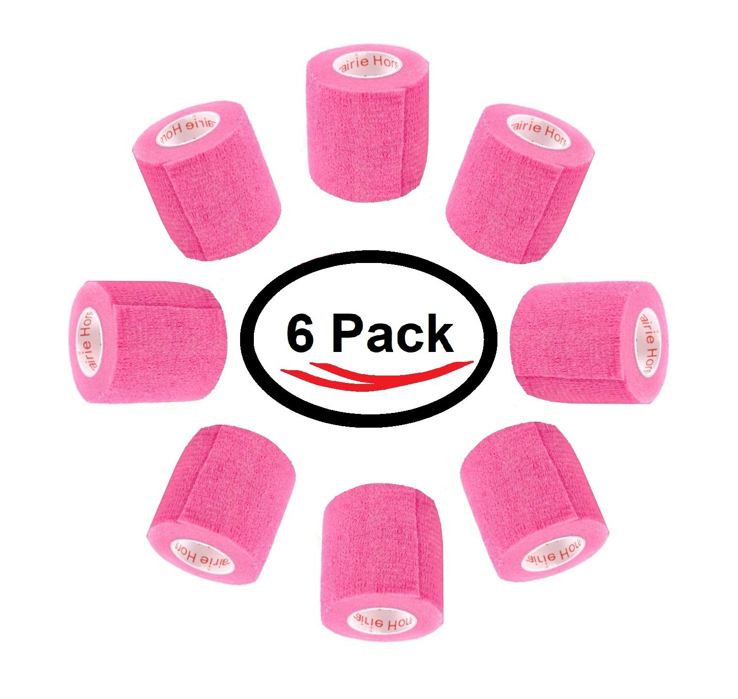 2 Inch Vet Wrap Tape Bulk (Neon Pink) (Pack of 6) Self Adhesive Adherent Adhering Flex Bandage Grip Roll for Dog Cat Pet Horse