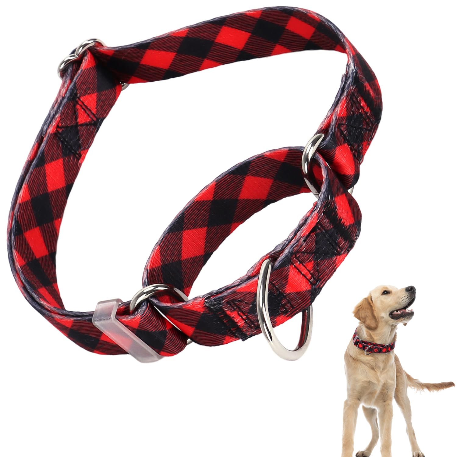 Martingale Collar For Dogs, With Special Red Buffalo Plaid Design For Large Medium Small Dogs, Adjustable Premium No Slip Collar