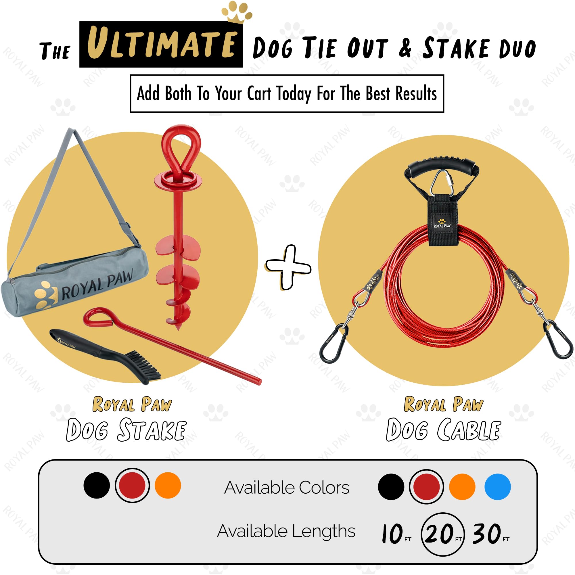 Royal Paw Dog Tie Out Cable - Tie Out Cable For Dogs (Up To 300 Lbs) - Use Dog Tie-Outs & Stakes For Outside - Best Heavy Duty D