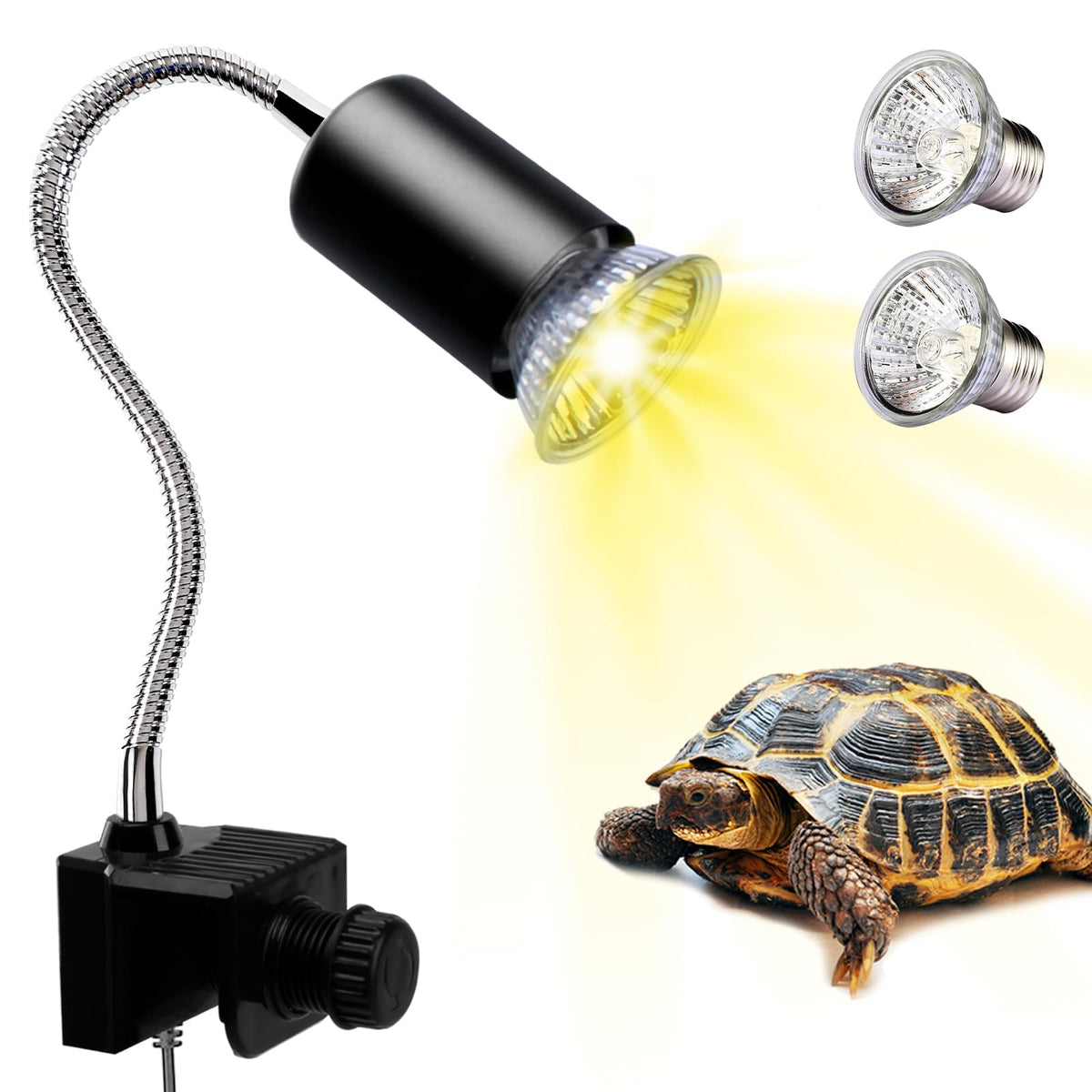 Pewingo Reptile Heat Lamp, Uva Uvb Light For Aquarium Turtle Tank, With 2 * 50W Basking Bulb And 360 Swivel Clamp Stand For Tort