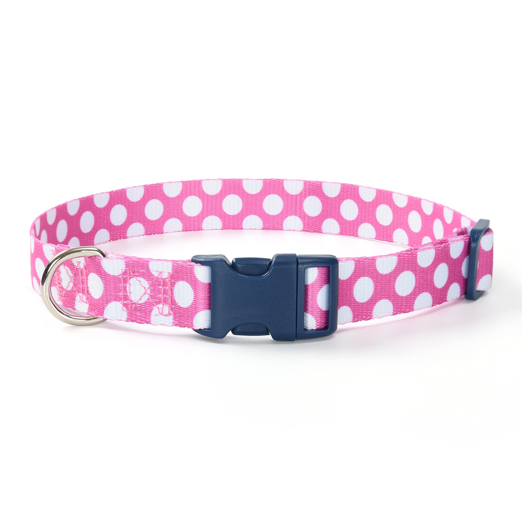 Mile High Life Dog Collar | Cute Puppy Collars | Lightweight Girl Dog Collar | Soft Boy Dog Collars | W Geometric Plaid Wave Line Pattern (White Dots, Large)
