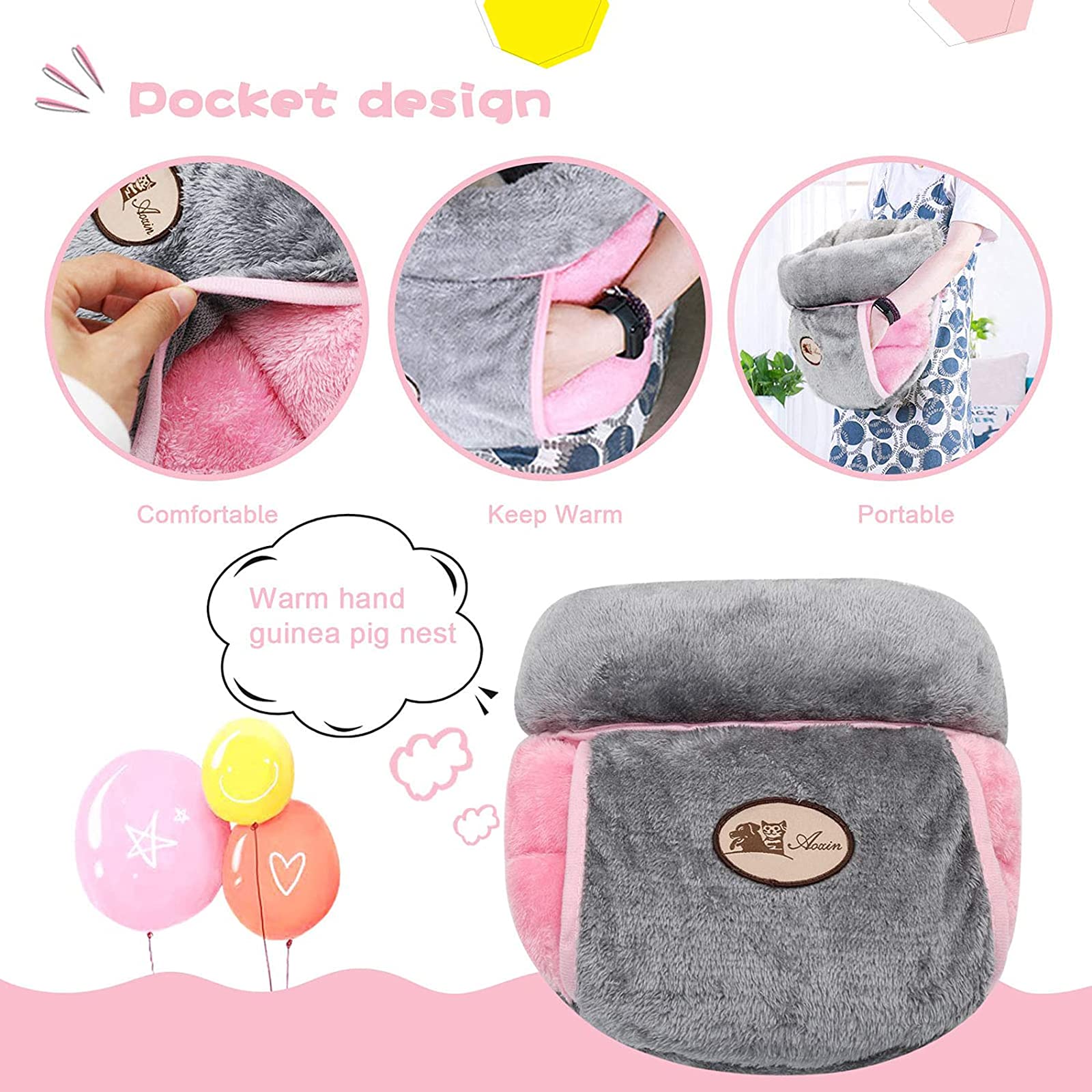 Yuepet Guinea Pig Bed Cuddle Cave Warm Fleece Cozy House Bedding Sleeping Cushion Cage Nest For Small Animal Squirrel Chinchilla Rabbit Hedgehog Cage Accessories (Grey)